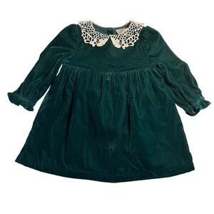 NWT Nordstrom Baby Girl Green Velvet Lace Collar Dress Bloomers‎ Set 24 Months